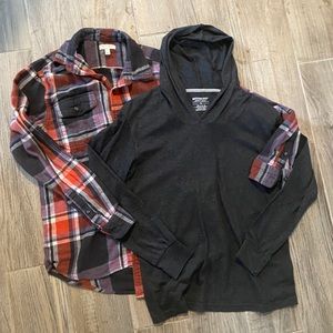 Flannel and hoodie tee combo